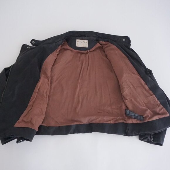 Free People We The Free Rebel Black Faux Leather Zip Moto Biker Jacket Xl - Picture 14 of 16